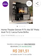 Home Theater Denver P/Tv Ate 55" Preto Acet Tx C/ Lacca Fume Brilho