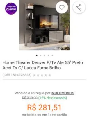 Home Theater Denver P/Tv Ate 55" Preto Acet Tx C/ Lacca Fume Brilho