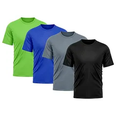 Kit 4 Camisetas Masculina Dry Fit Proteção Solar UV Básica Lisa Treino Academia Ciclismo Camisa, Tam. GG (VDE, AZL Royal, CNZ, PTO)