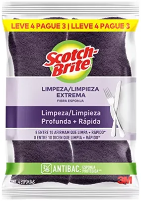 [Rec] [+Por- R$5] 4 esponjas  Scotch-Brite, 3M, Esponja de Louças, Limpeza Extrema - Leve 4 Pague 3