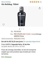 [Prime] Gin Bulldog, 750ml | R$129