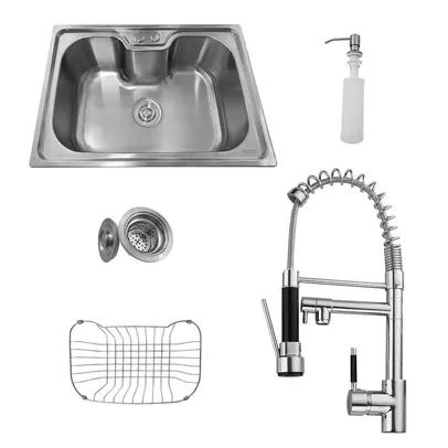 Kit Cuba Pia Gourmet Luxo Prizi Aço Inox 304 SB6042 + Torneira Gourmet Prizi com Spray | R$479