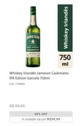Whiskey / Whisky Irlandês Jameson Caskmates IPA Edition Garrafa 750ml
