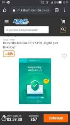 Kaspersky Antivírus 2019 5 PCs - Digital para Download
