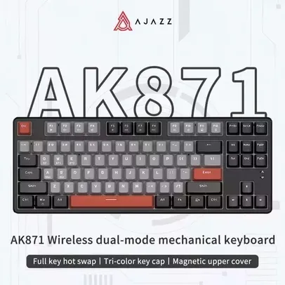 [taxa inclusa] Teclado Mecânico Ajazz AK871 sem fio - Bluetooth e 2.4Ghz, Hot Swap, Moldura magnética