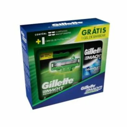 Kit Gillette Mach 3 Sensecare com 4 Unidades + Mini Gel de Barbear 71g | R$ 22