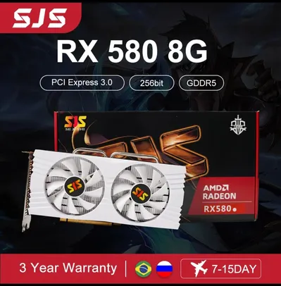 Placa de vídeo SJS RX 580, 8GB, 2048SP, 256Bit, GDDR5, AMD Radeon, RX580 8G