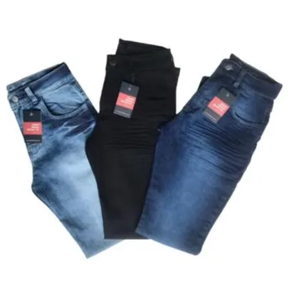 Kit 3 Calças Jeans Elastano Premium - Jeans Brasil - Calças Jeans Masculina