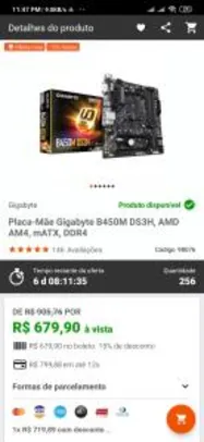Placa-Mãe Gigabyte B450M DS3H, AMD AM4, mATX, DDR4 | R$680