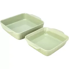 [AME SC R$ 13 ] Jogo de Assadeiras de Cerâmica 19 x 19 cm e 23 x 23 cm 2 peças Verde - La Cuisine