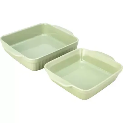 [AME SC R$ 13 ] Jogo de Assadeiras de Cerâmica 19 x 19 cm e 23 x 23 cm 2 peças Verde - La Cuisine