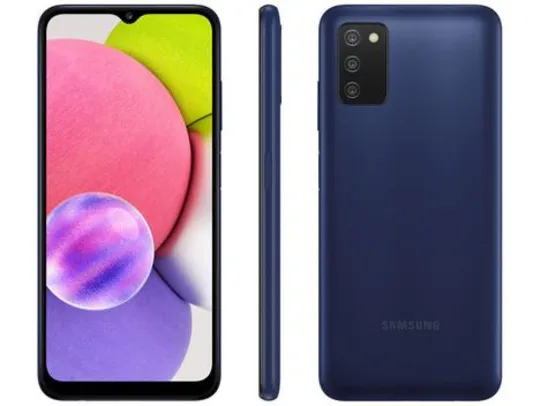 [App | C. Ouro | CC Magalu R$627] Smartphone Samsung Galaxy A03s 64GB Azul 4G - 4GB RAM Tela 6,5” Câm. Tripla + Selfie 5MP