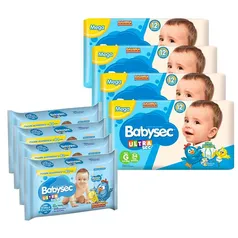 Kit 136 Fraldas Babysec Ultrasec G E 368 Lenços Umedecidos