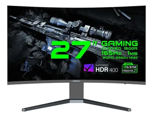 Monitor Gamer 27 Curvo Wqhd 165hz 1ms Preto Gamemax R$3600