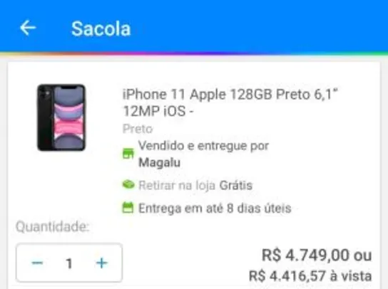 iPhone 11 Apple 128GB Preto | R$4.417