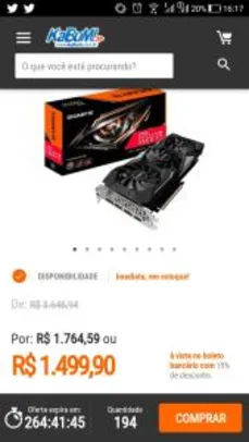 Saindo por R$ 1499,9: Placa de Vídeo Gigabyte AMD Radeon RX 5600 XT Gaming OC, 6GB, GDDR6 - GV | R$1.500 | Pelando