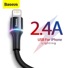 Baseus cabo usb para iphone 12 11 pro xs max xr x 8 7 6 iluminação led