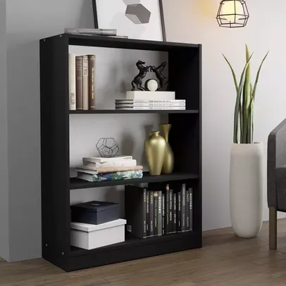 Estante para Livros Home Sala Madesa 6907 com 3 Nichos - Preto