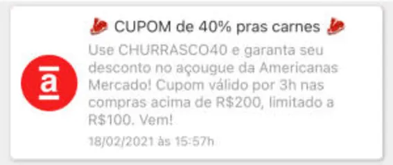 40% OFF em carnes Americanas Mercado