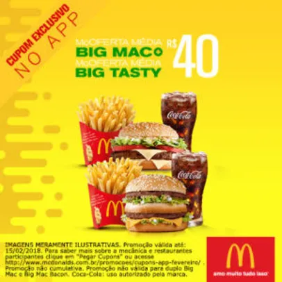 McOferta Média Big Mac + McOferta Média Big Tasty no McDonald's - R$40