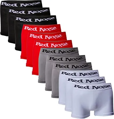 Kit de 12 cuecas boxer Red Nose, Masculino, Preto/Vermelho/Cinza/Branco