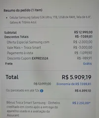 Celular Samsung Galaxy S24 Ultra, 1TB, 12GB de RAM, Tela de 6.8, Galaxy AI Titânio Cinza