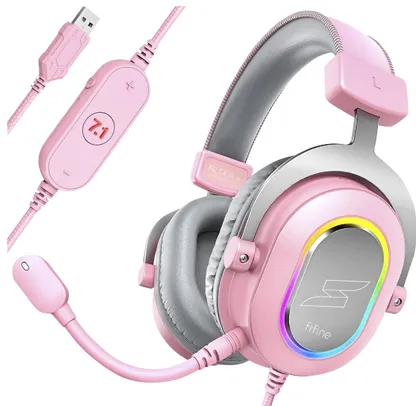 Headset Gamer Fifine SuperFrame Edition SFH6, 7.1 Surround, Drivers de 50mm, RGB, USB, Pink