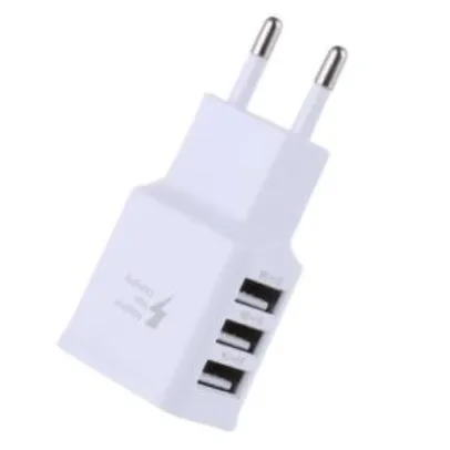 2A 3 USB Ports Travel Charger Adapter  - EU PLUG WHITE- R$5.97