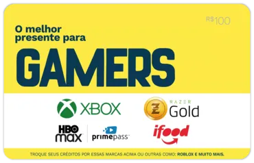 [Via recarga Pay/Primeira Compra ] Gift Card Digital Gamers - Ifood, Xbox,  R$100