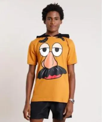 Camiseta Masculina Carnaval Senhor Cabeça de Batata Toy Story com Capuz Manga Curta