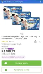 Kit Fraldas MamyPoko Calça Tam G - 3 Pcte com 72 unidades cada