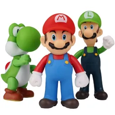 3 pcs/Set Super Mario Bros Anime Figura 14cm Luigi E Yoshi Cogumelo Kawaii Ação Figurativa Pvc Modelo Toy Para Crianças