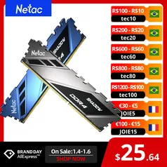 Memória RAM DDR4 8GB 3200MHz Netac