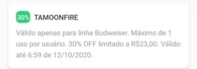 Cupom Zé delivery 30% off Budweiser