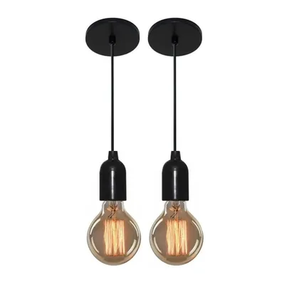 Kit 2 Pendentes Luminária Alumínio Retro 4149 Cabo 1M Suporte / Lâmpada - Decora na Net