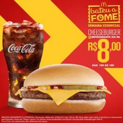 Cheeseburger + Refrigerante 300ml por R$ 8