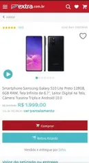 Galaxy S10 Lite Preto 128GB, 6GB RAM, Tela Infinita de 6.7", Leitor Digital na Tela, Câmera Traseira Tripla e Android 10.0