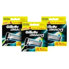 24 Cargas para Aparelho de Barbear Gillette Mach3 Regular $89,88