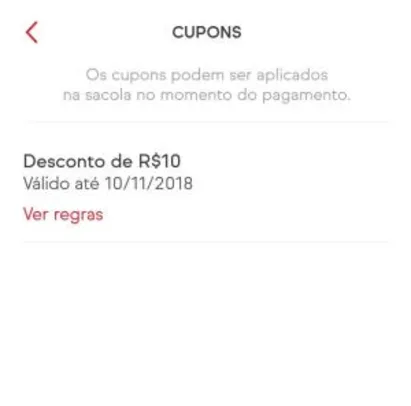 R$10 OFF para usuários selecionados no iFood