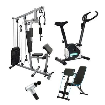 Kit Treino Estação de Musculação + Bicicleta + Banco + Massageador