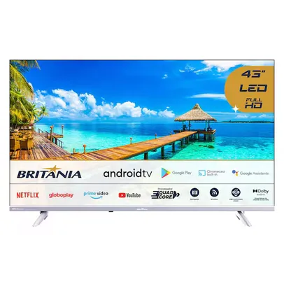 Smart TV LED 43” Full HD Britânia BTV43E3AAGSSGBLF Chromecast built in e Dolby Audio, Wi-Fi, Entradas HDMI e USB, Android TV 