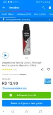 Saindo por R$ 13: (Magalu Pay R$9) Desodorante Rexona clinical masculino - R$13 | Pelando