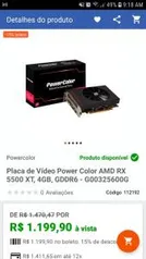 Placa de Vídeo Power Color AMD RX 5500 XT, 4GB, GDDR6 | R$1.140