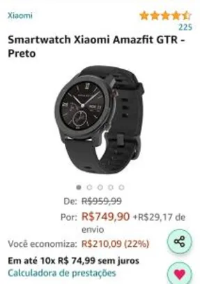 Smartwatch Xiaomi Amazfit GTR - Preto