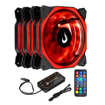 [PRIME] - KIT Cooler Fan Rise Mode RGB Aura 3 Unidades + CONTROLADORA 120mm Preto