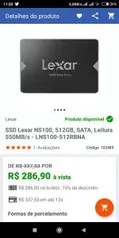 SSD Lexar NS100, 512GB, SATA, Leitura 550MB/s - R$287