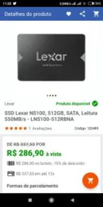 SSD Lexar NS100, 512GB, SATA, Leitura 550MB/s - R$287