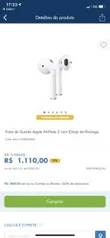 Fone de Ouvido Apple AirPods 2 com Estojo de Recarga R$ 999