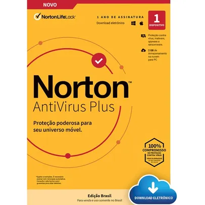 Norton 360 Antivirus Plus 2GB para 1 Dispositivo, 12 meses, Digital para Download - ESD 21405568