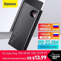 Power Bank Baseus 20000mah | R$ 133